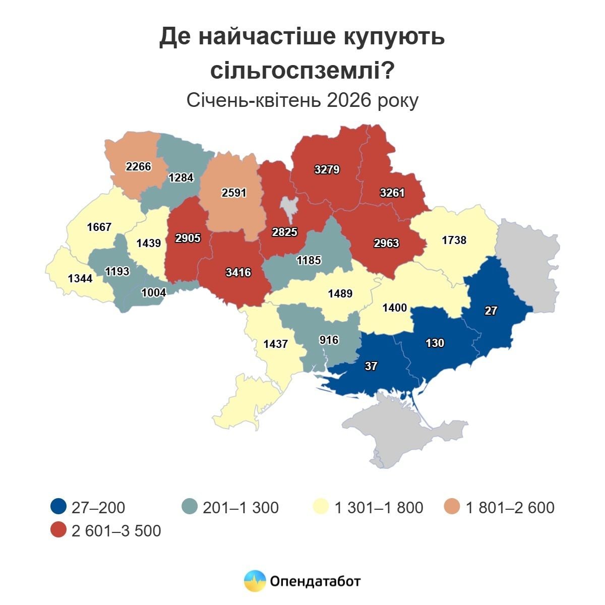 Активність щодо земельних угод по областях