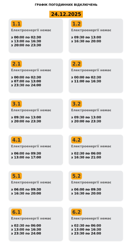  Світло у Львові 24 грудня: що буде і коли