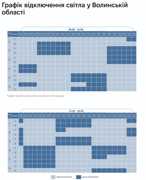  Графіки відключення світла 24 грудня на заході України