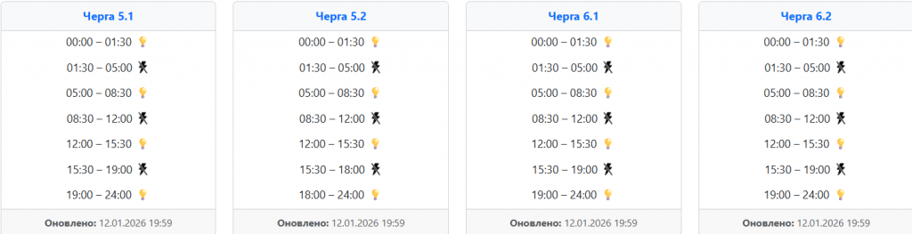  Графік відключення світла на Заході України завтра, 13 січня ‣ Українські новини