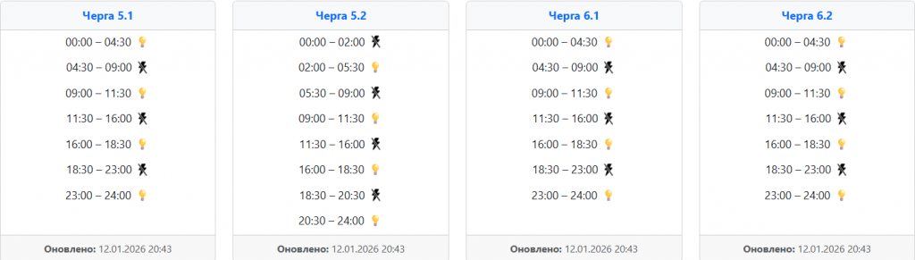  Графік відключення світла на Заході України завтра, 13 січня ‣ Українські новини
