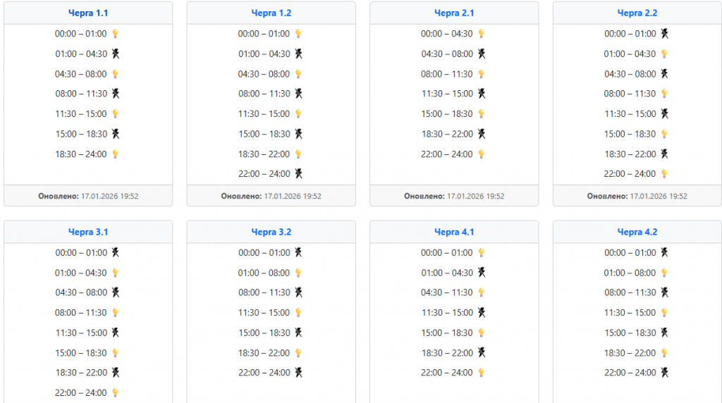  Графік відключення світла 18 січня у західних областях