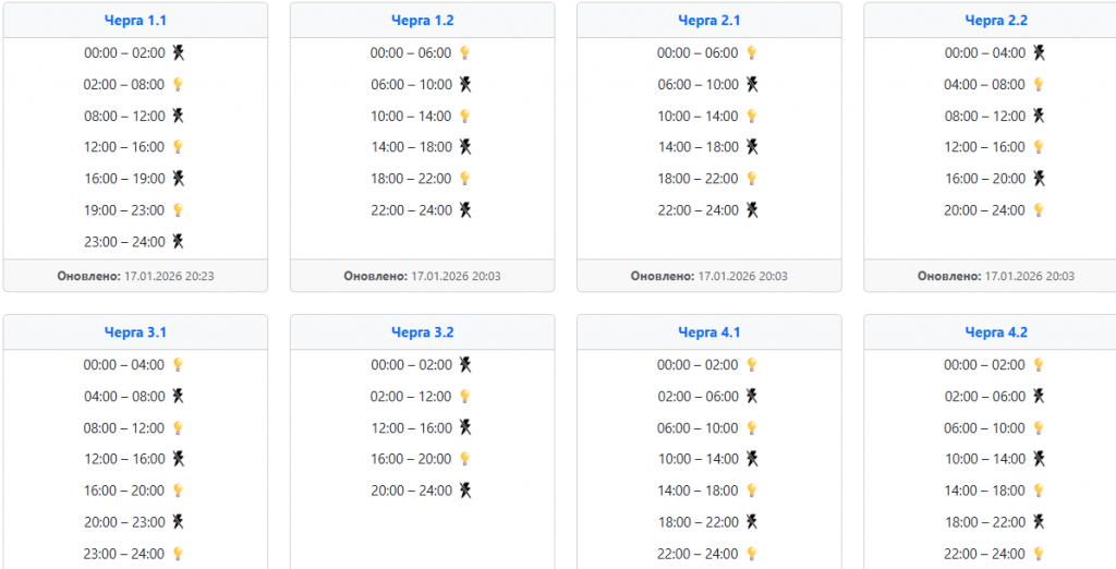  Графік відключення світла 18 січня у західних областях