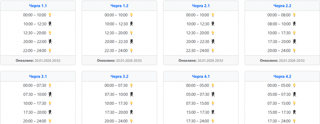  Графік відключення світла в західних областях 21 січня