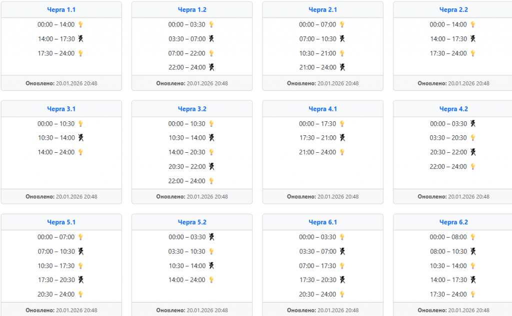 Графік відключення світла в західних областях 21 січня