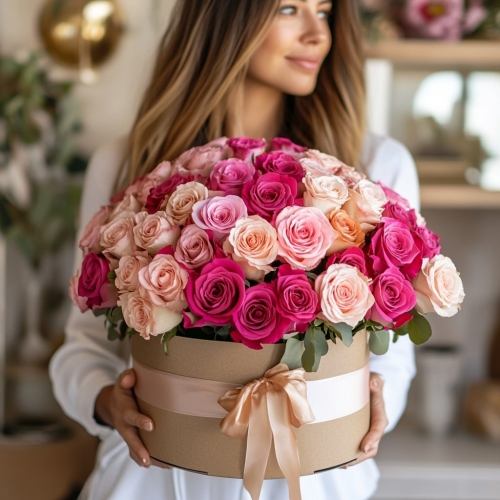 101 троянда мікс у коробці "Моя королева"