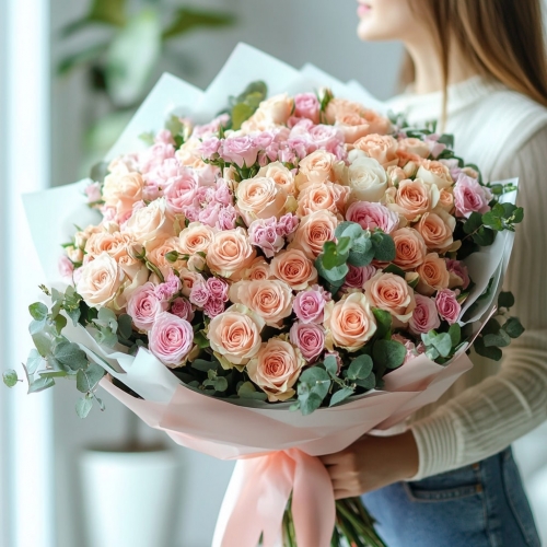 Букет 101 кущова троянда мікс