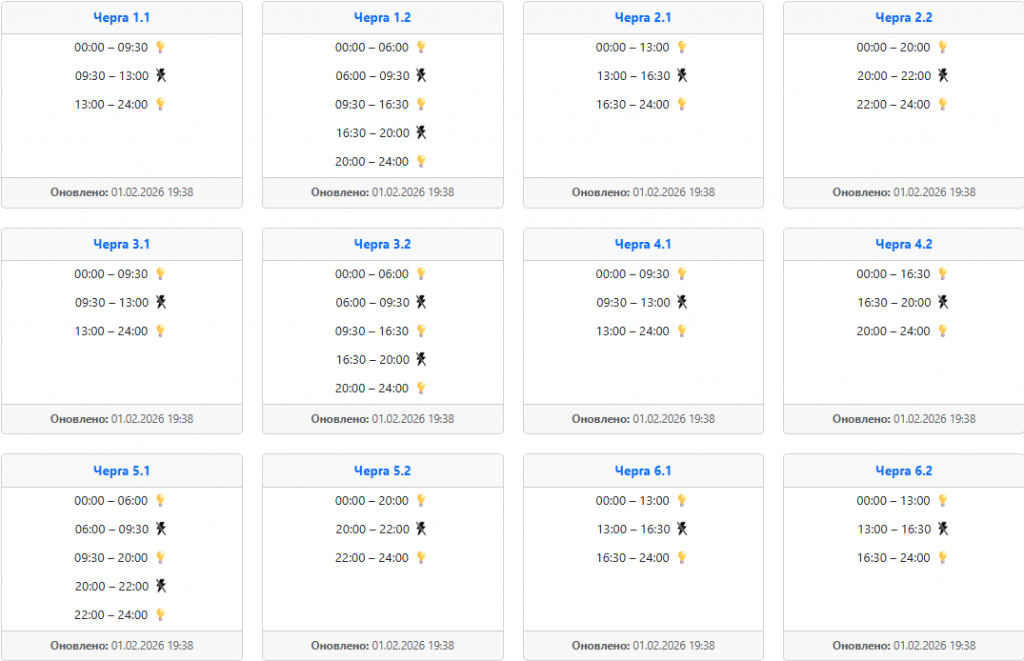  Графік відключення світла 2 лютого: захід України