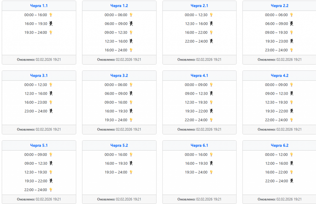  Графік відключення світла 3 лютого у західних областях