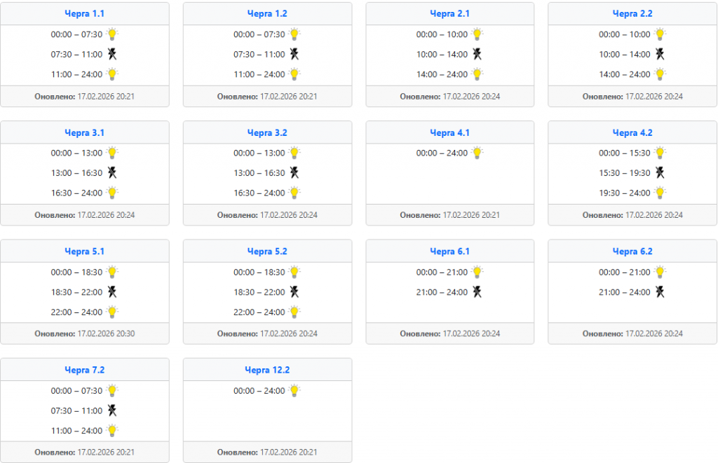  Світло 18 лютого: графіки по західних областях
