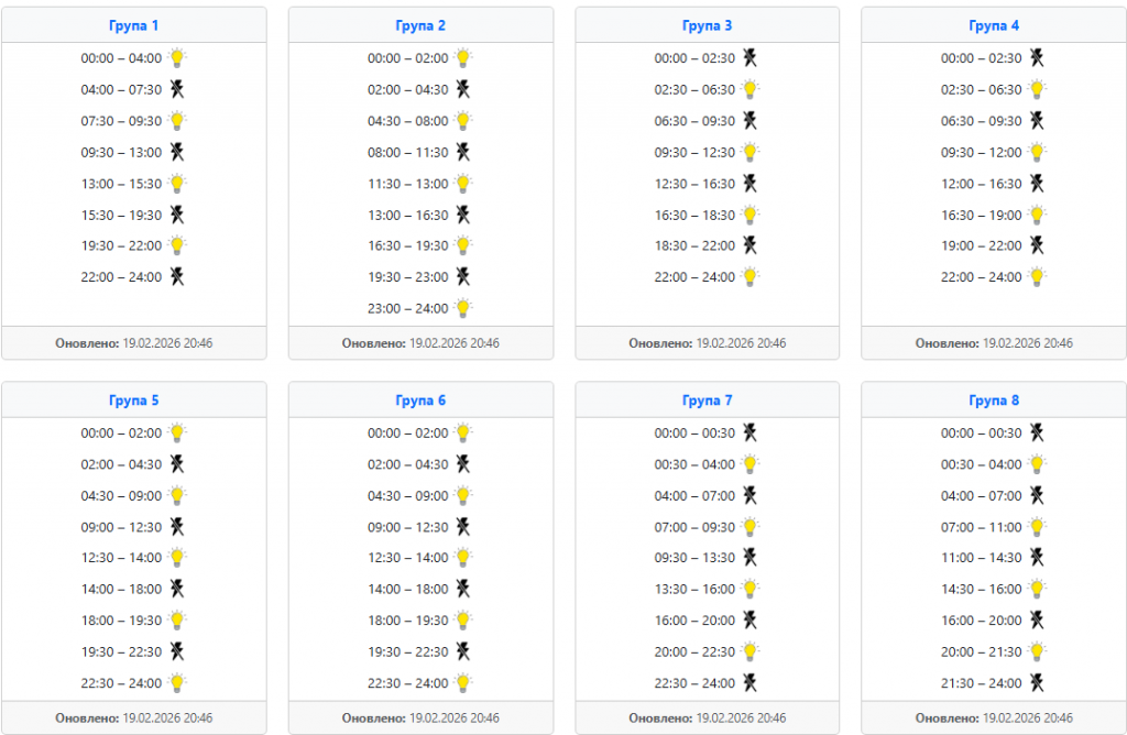  Графіки відключень світла 20 лютого по західних областях