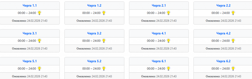  Графіки відключення світла 25 лютого по західних областях