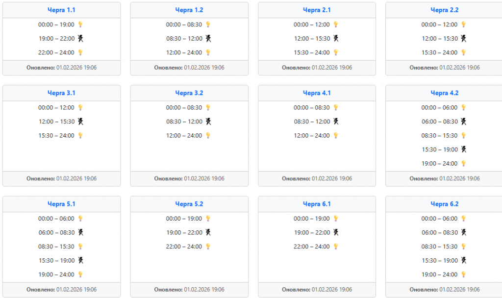  Графік відключення світла 2 лютого: захід України