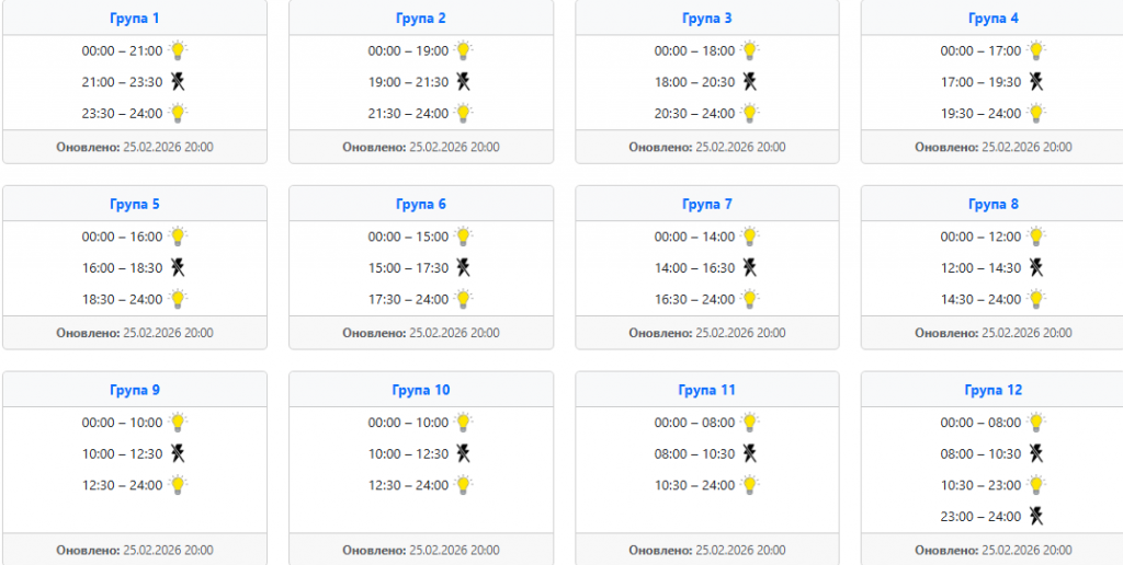  Графіки відключень світла 26 лютого на заході України