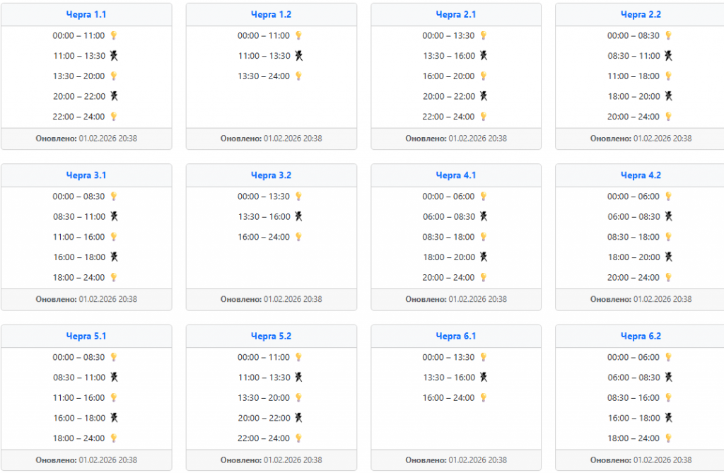  Графік відключення світла 2 лютого: захід України
