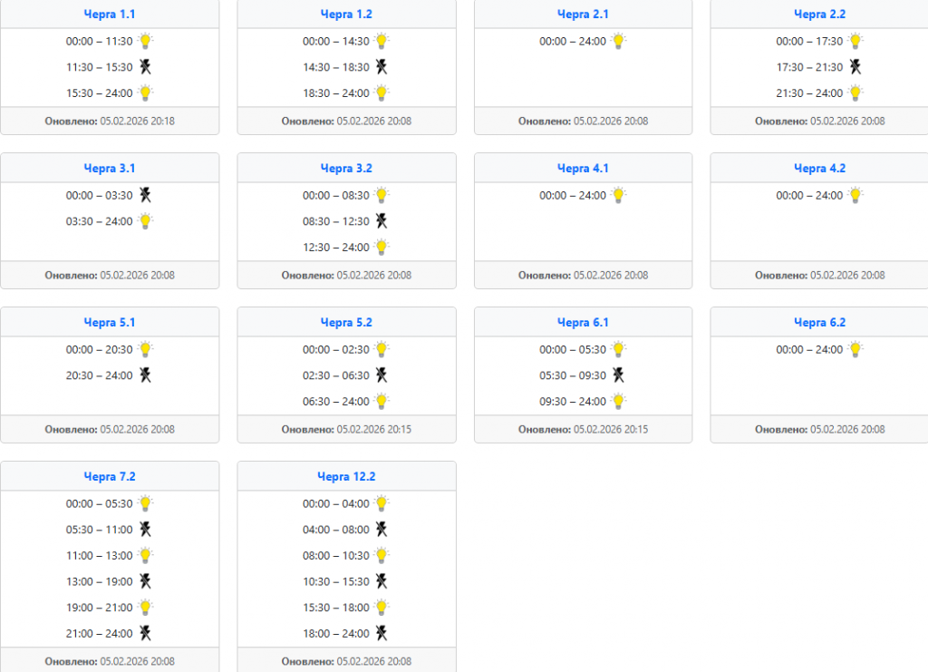  Графік відключення світла 6 лютого у західних областях