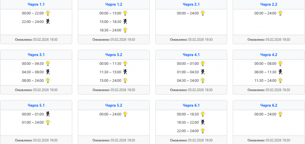  Графік відключення світла 6 лютого у західних областях