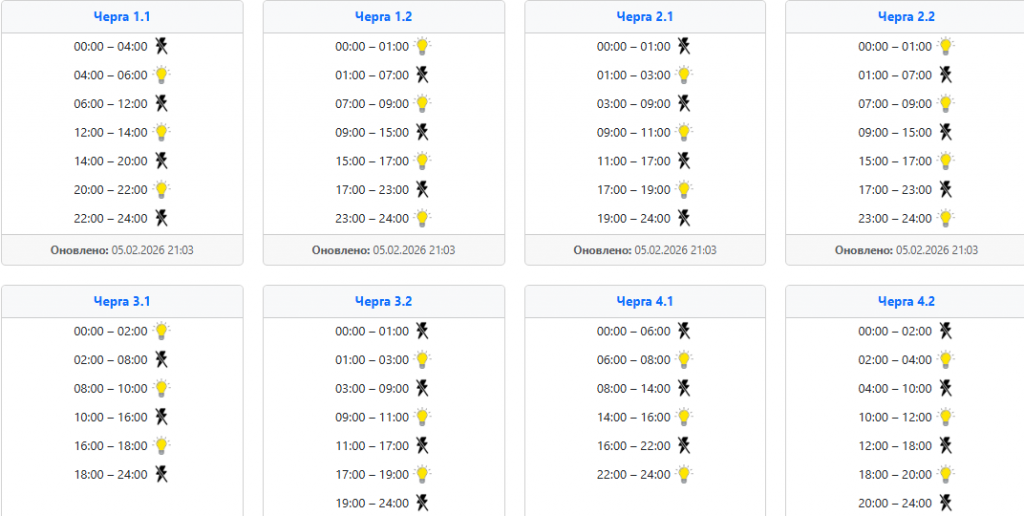  Графік відключення світла 6 лютого у західних областях