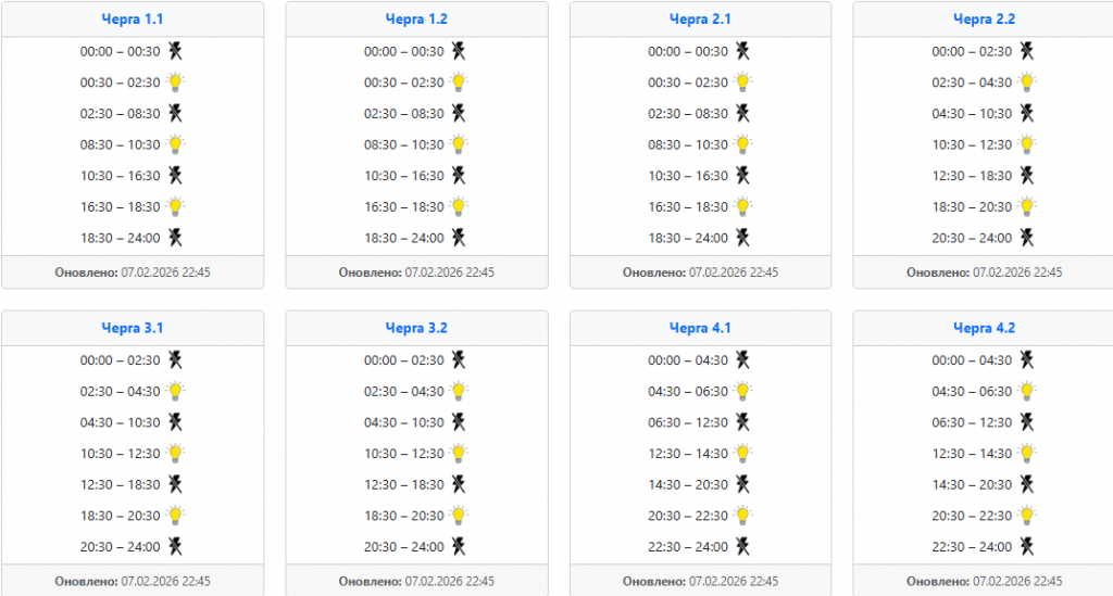  Графік відключення світла 8 лютого у західних областях