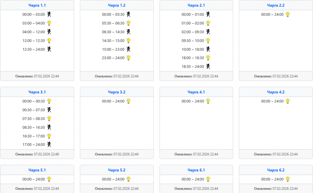  Графік відключення світла 8 лютого у західних областях