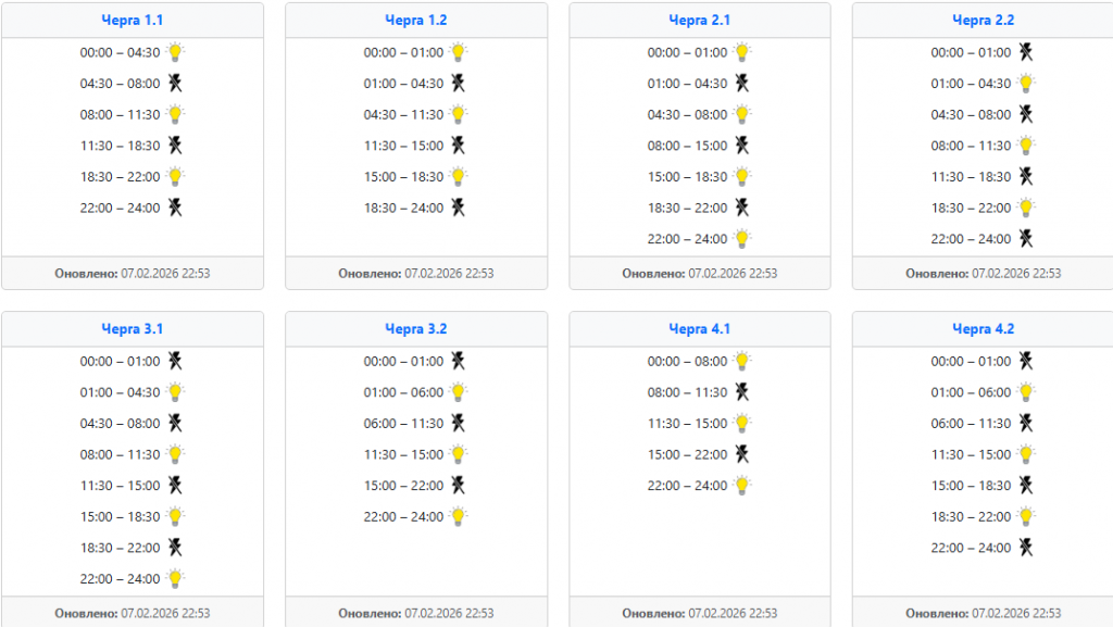  Графік відключення світла 8 лютого у західних областях