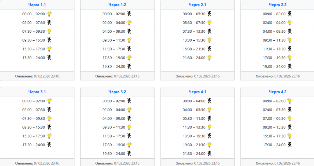  Графік відключення світла 8 лютого у західних областях