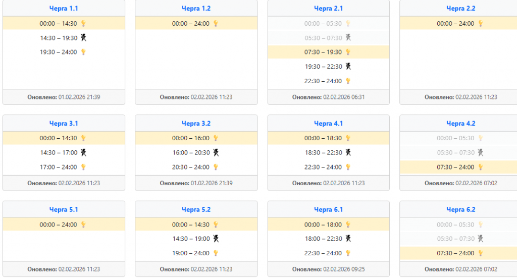  Графік відключення світла 2 лютого: захід України
