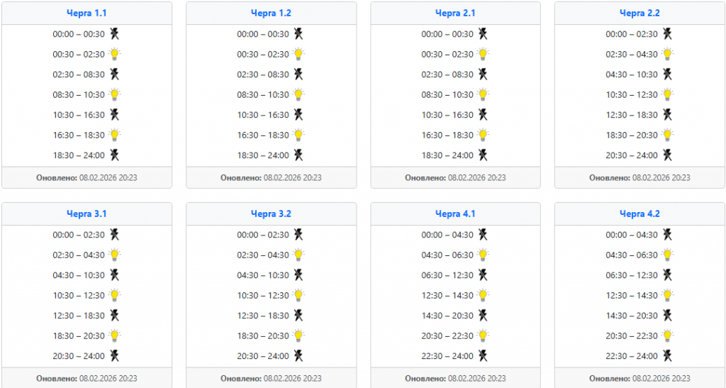  Графік відключень світла на 9 лютого: Захід України ‣ Українські новини