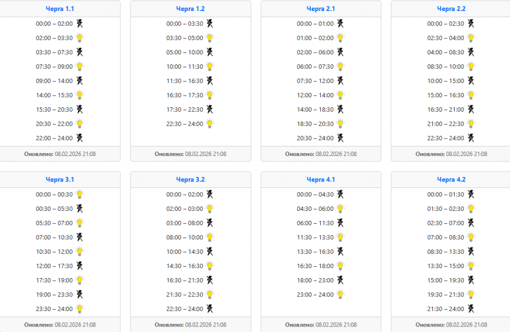  Графік відключень світла на 9 лютого: Захід України ‣ Українські новини