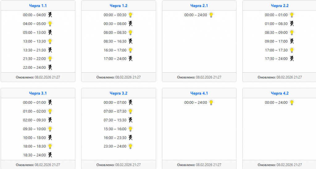  Графік відключень світла на 9 лютого: Захід України ‣ Українські новини
