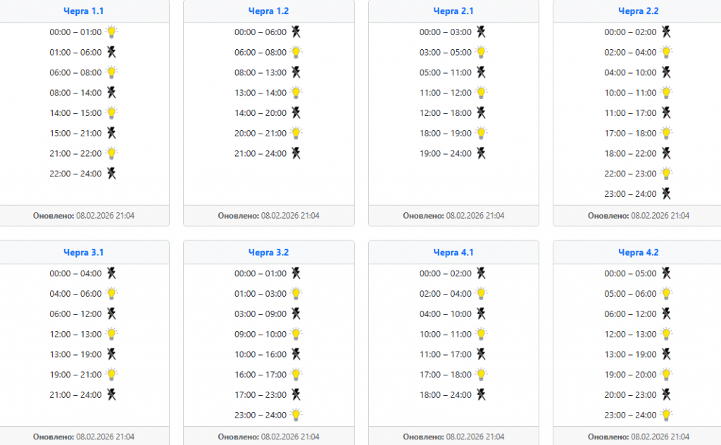  Графік відключень світла на 9 лютого: Захід України ‣ Українські новини