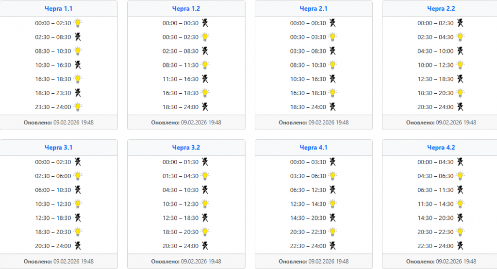  Графік відключення світла 10 лютого у західних областях
