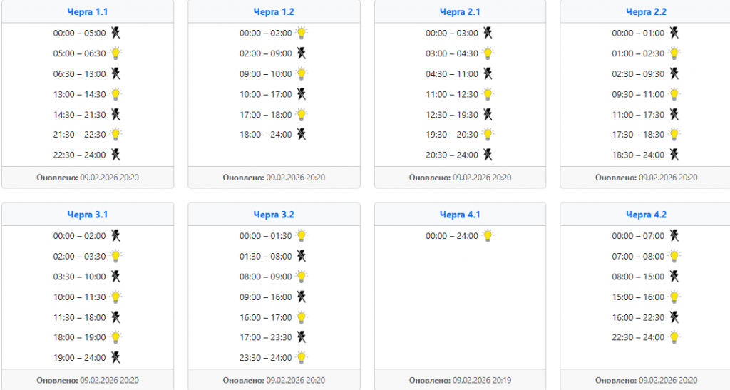  Графік відключення світла 10 лютого у західних областях
