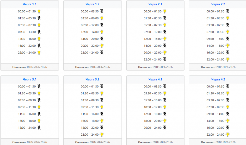  Графік відключення світла 10 лютого у західних областях