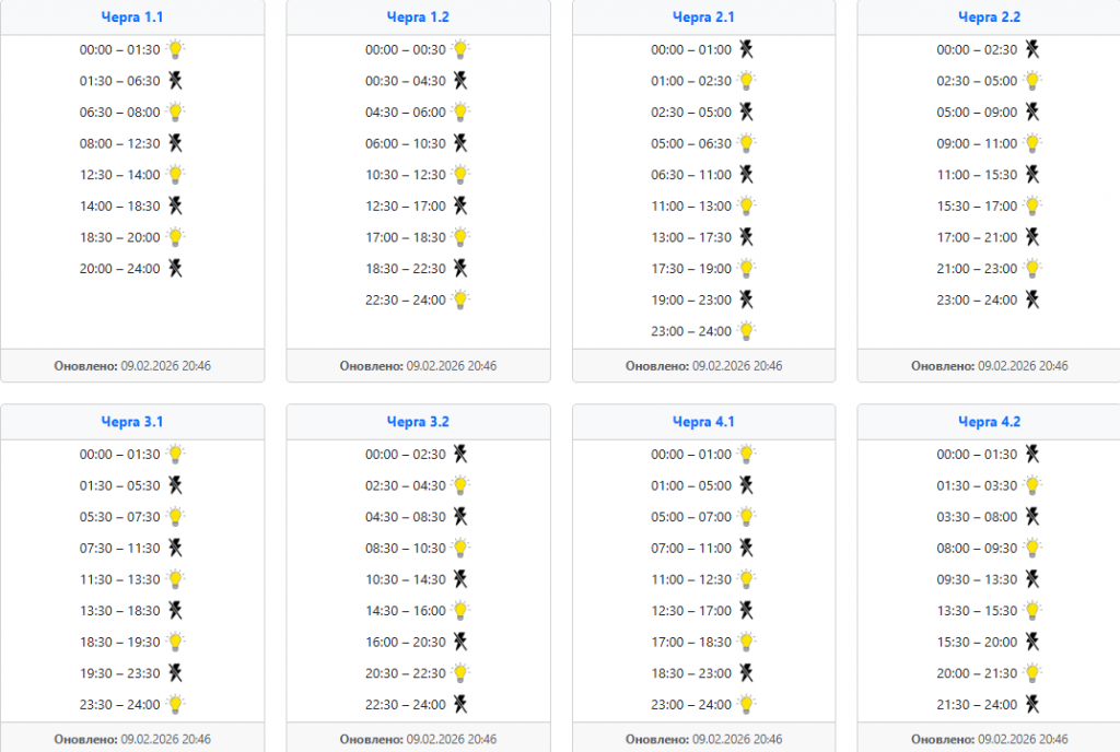  Графік відключення світла 10 лютого у західних областях