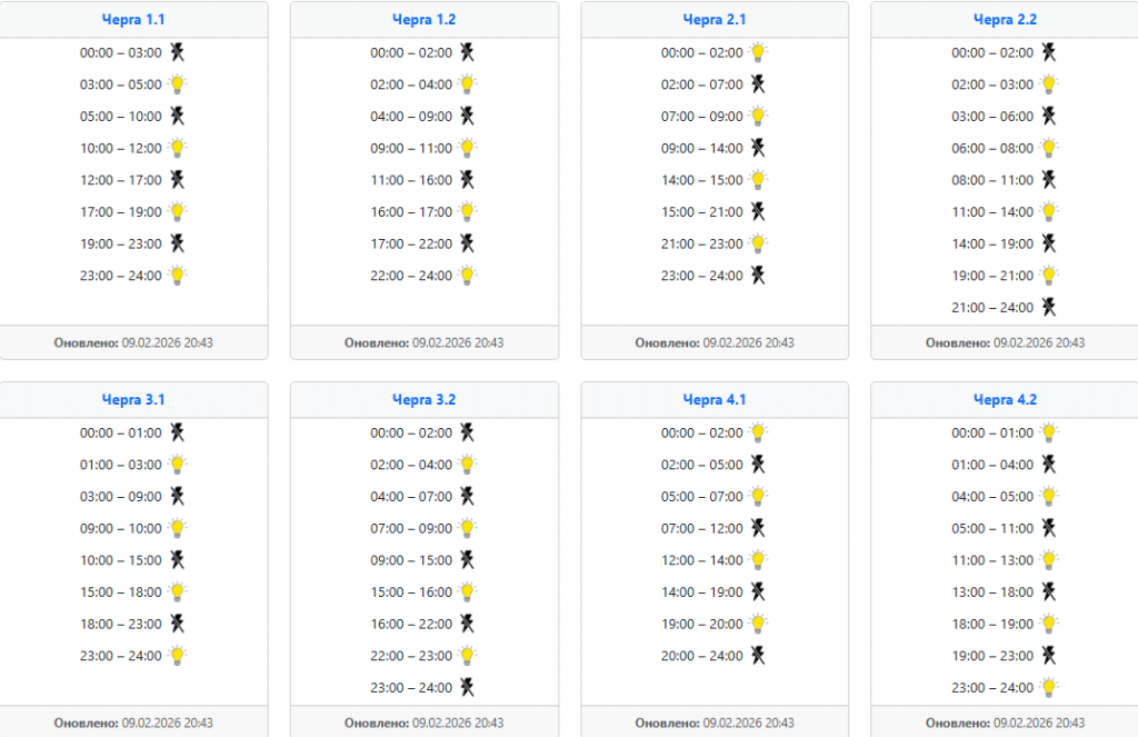  Графік відключення світла 10 лютого у західних областях