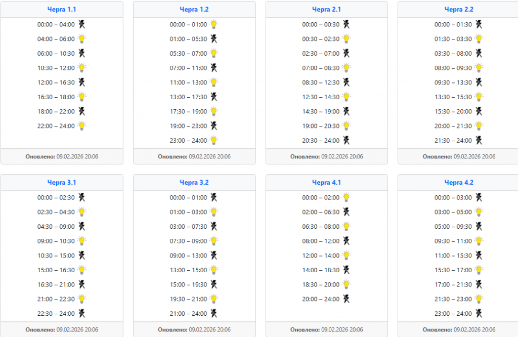  Графік відключення світла 10 лютого у західних областях