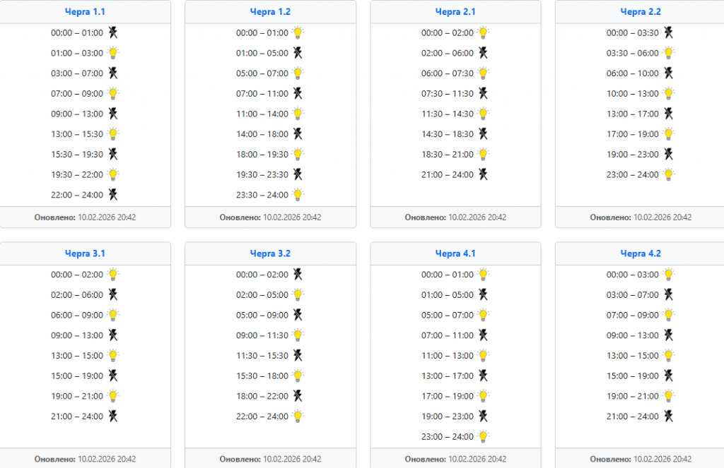  Графік відключень світла 11 лютого