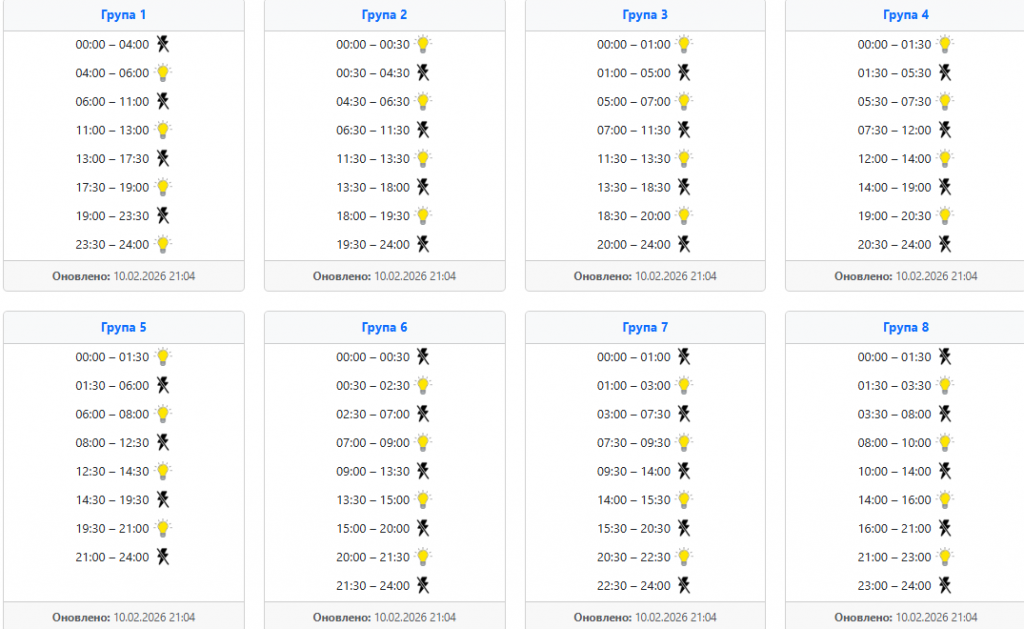  Графік відключень світла 11 лютого