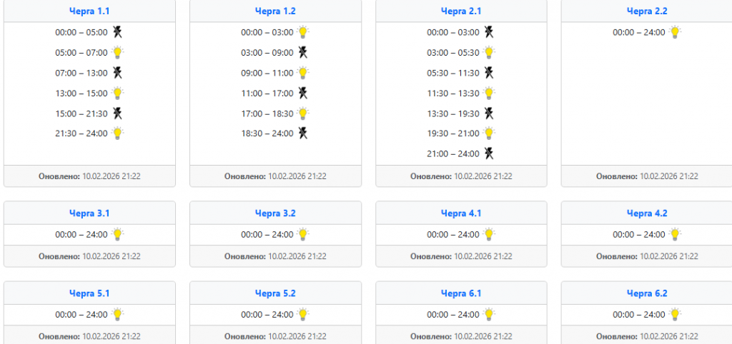  Графік відключень світла 11 лютого