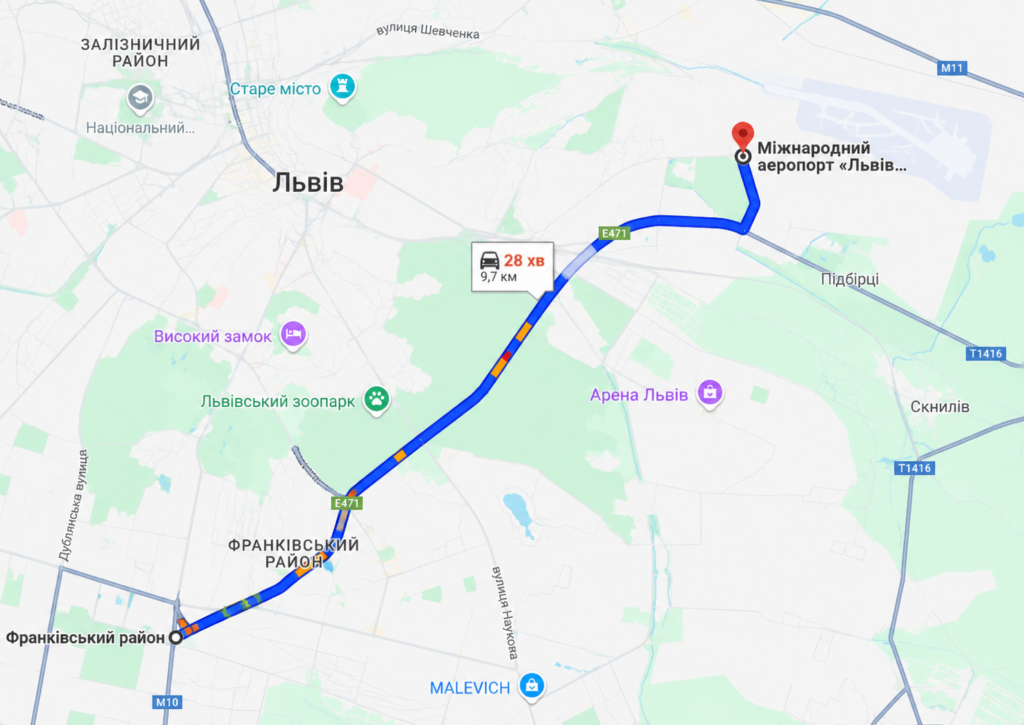 Найпростіший маршрут із Франківського району до аеропорта Як доїхати до аеропорту з Франківського району