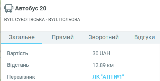 Автобус 20 Львів: маршрут, розклад і зупинки