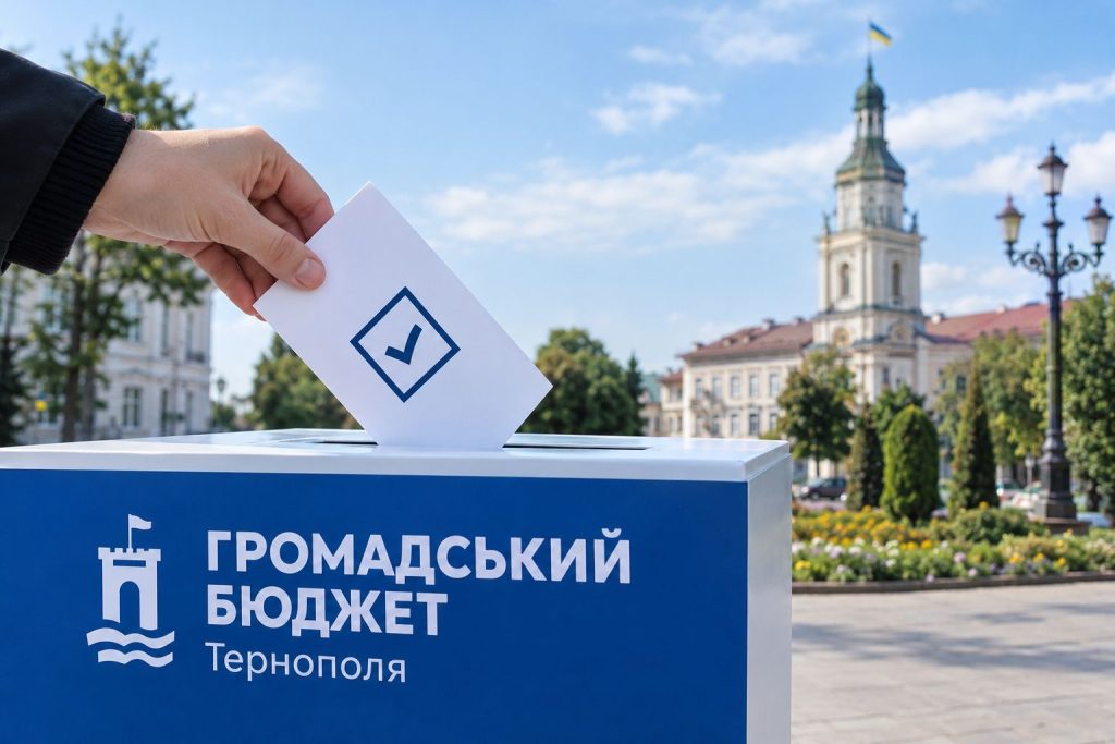 Урна для голосування, паперові бюлетені та смартфон із застосунком на столі