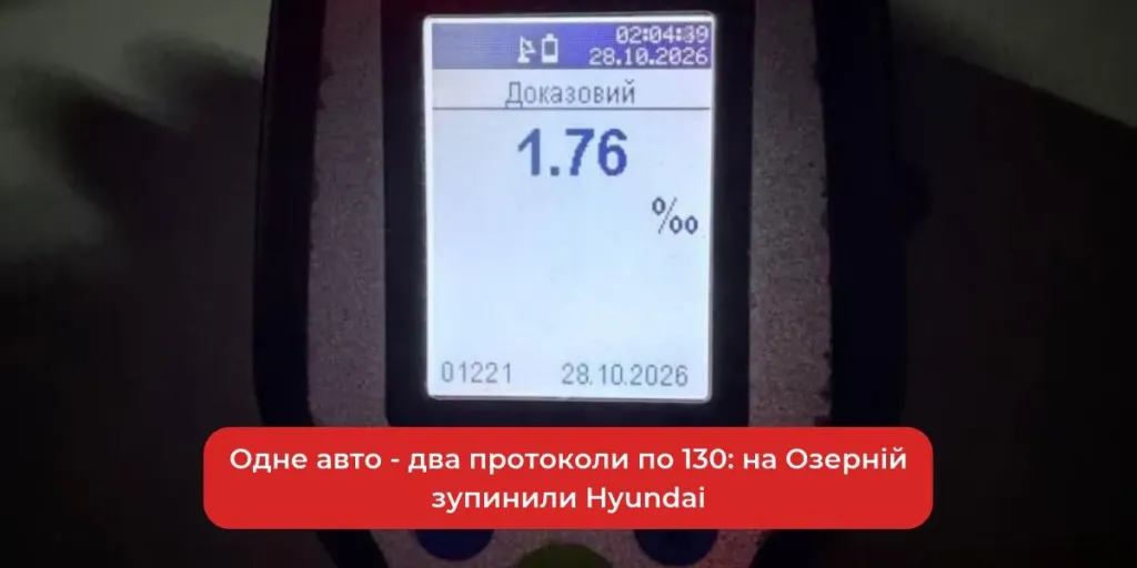 Hyundai на темній вулиці, на капоті алкотестер і ключі, без людей
