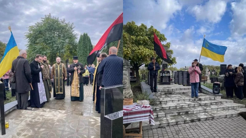 символічна композиція зі старою військовою кашкетою, чорним бантом і архівними документами