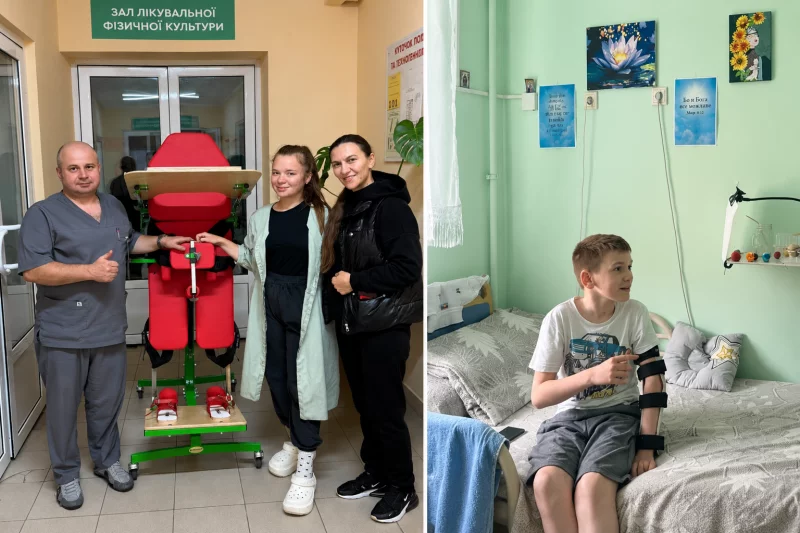 вертикалізатор і дитячі реабілітаційні предмети на нейтральному тлі