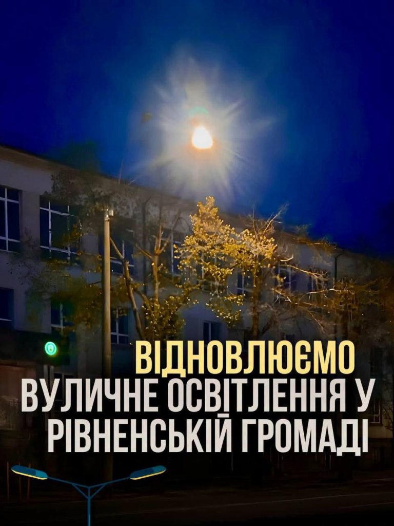 Символічна сцена вулиці ввечері з чергуванням увімкнених і вимкнених ліхтарів, без людей