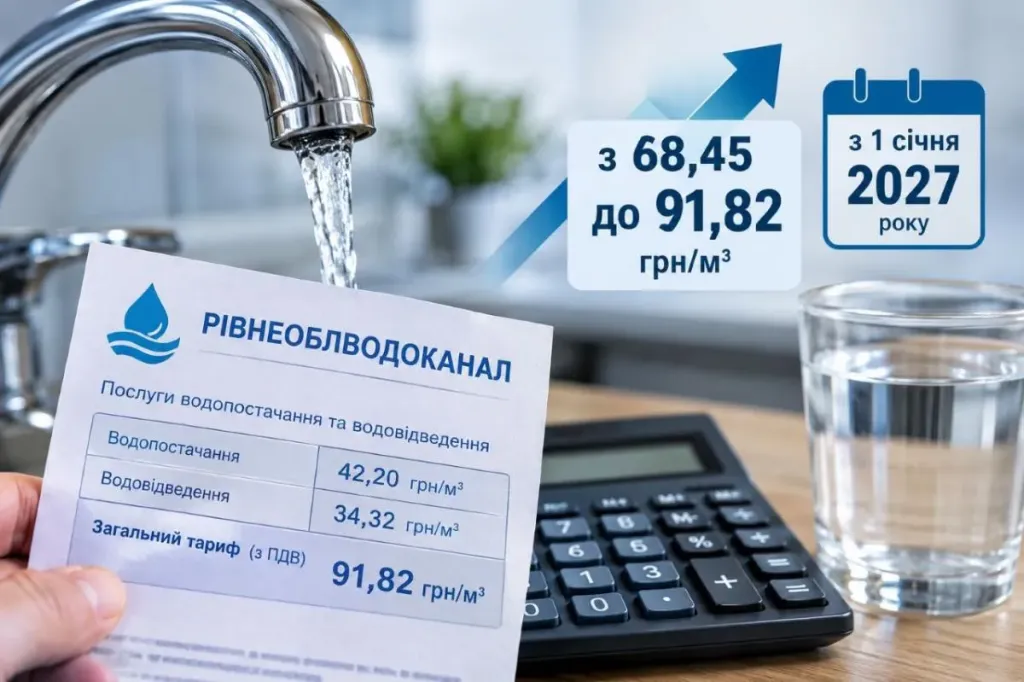 символічна сцена склянки води, рахунка і труби