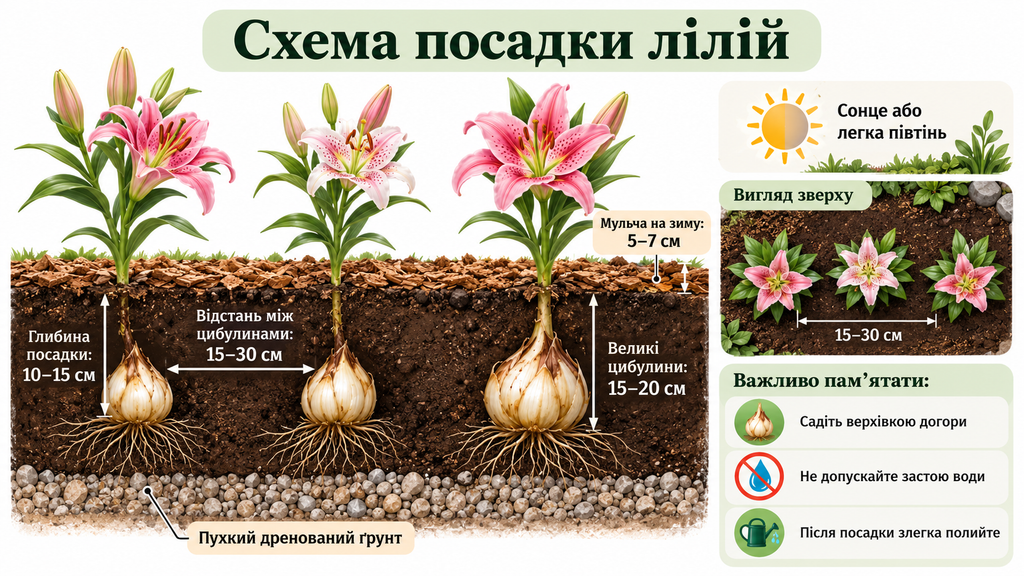схема посадки лілій Коли садити лілії восени: строки та глибина