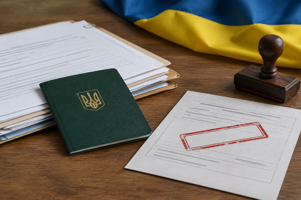 Папери, військовий квиток і штамповане повідомлення про штраф на столі